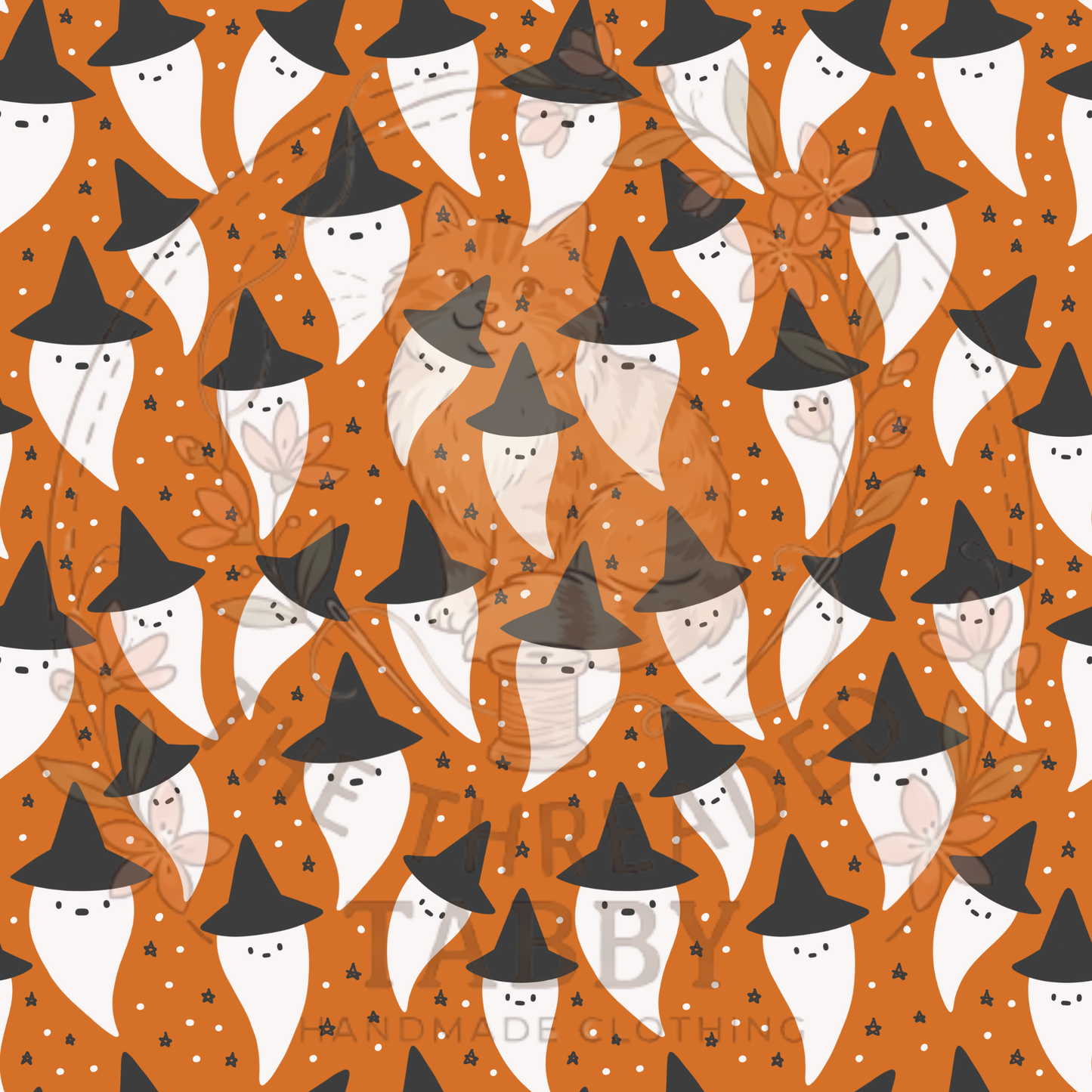 Custom Fabric Choice-Ghosts with Witches Hats/Orange