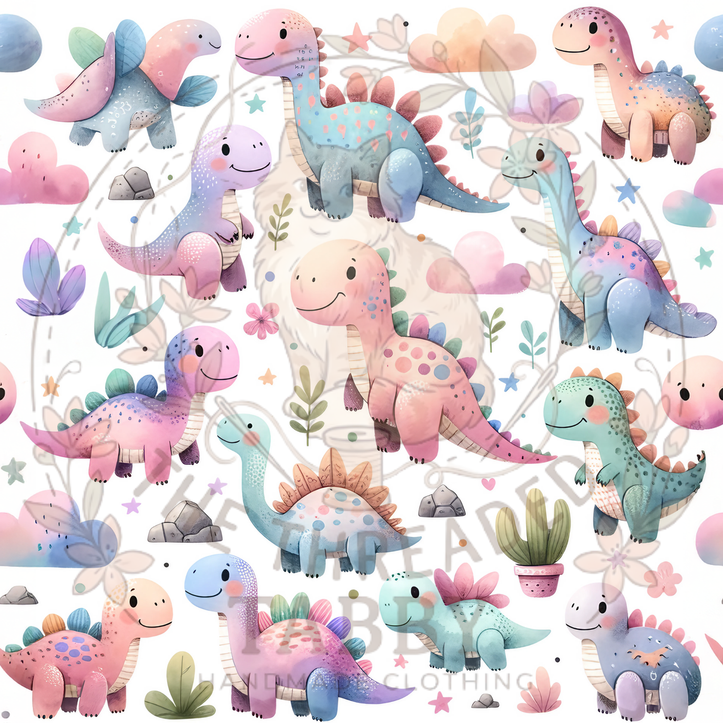 Custom Fabric Choice-Kawaii Dinosaurs