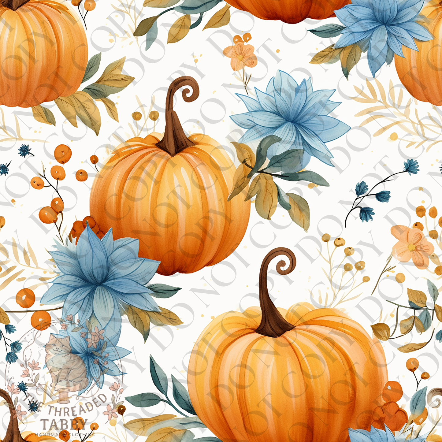 Custom Fabric Choice-Pumpkins and Blue Flowers