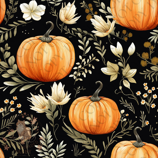 Custom Fabric Choice-Pumpkins with White Flowers