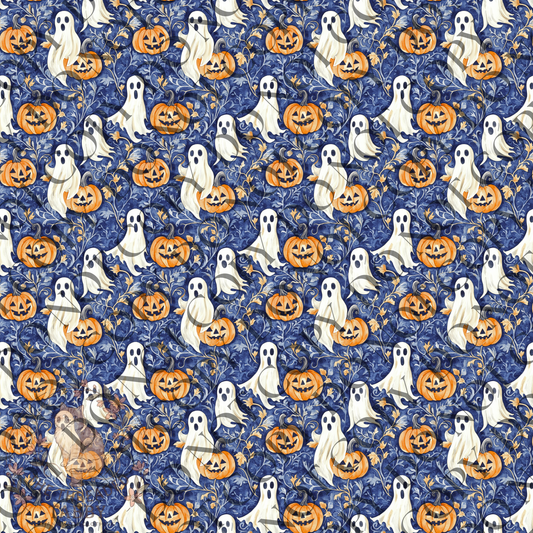 Custom Fabric Choice-Ghosts and Pumpkins Blue
