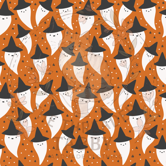 Custom Fabric Choice-Ghosts with Witches Hats/Orange