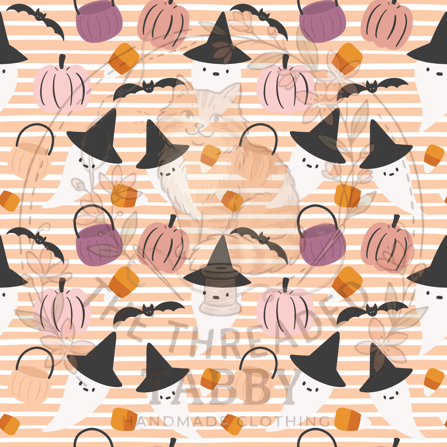 Custom Fabric Choice-Pink Stripes/Ghost with Witch's Hat