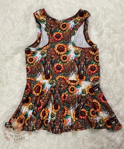 Kelsey Peplum | Mandala Elephants and Sunflowers