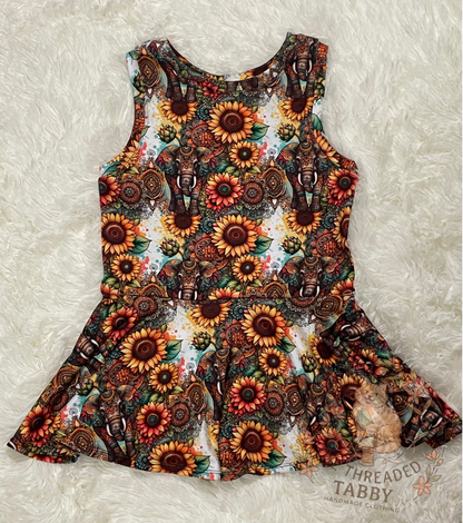 Kelsey Peplum | Mandala Elephants and Sunflowers
