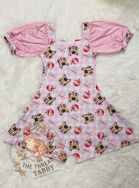 Aria Romper | Pink Checkered Back to School