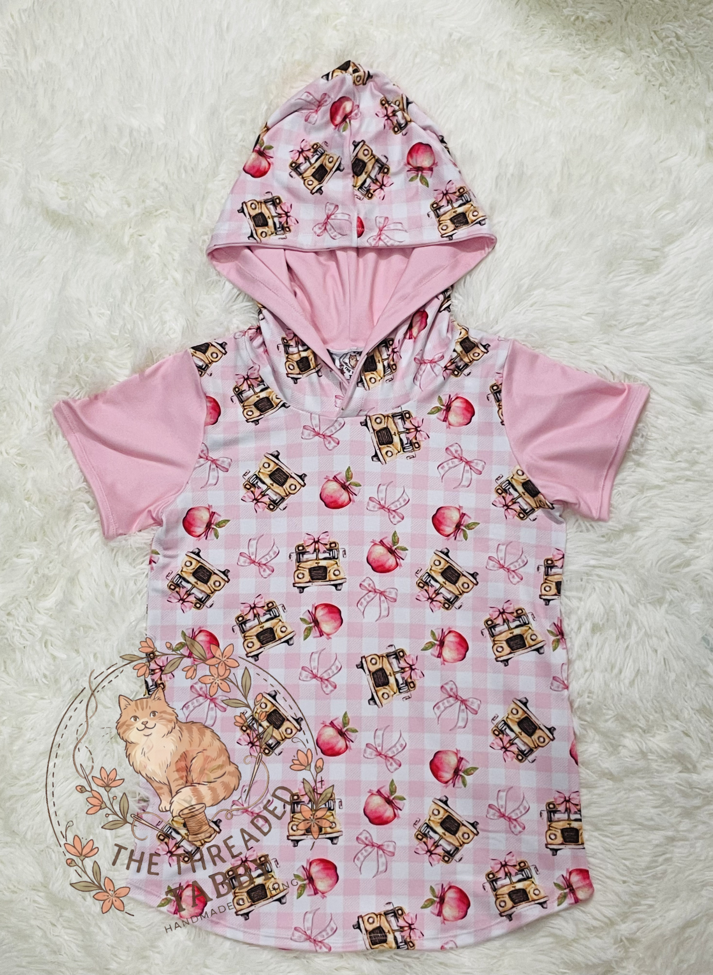 Essential Tee with Hood | Pink Checkered Back to School